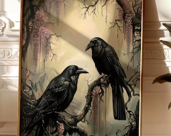 Raben Raben Kunstdruck Gothic Krähe Krähe Schwarz Krähe Raben Kunstdruck Hexen Krähe Romantisch Academia Geschenk Krähe Poster Dunkel Cottagecore Kunst