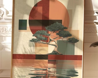 Minimalist Bonsai Wall Art, Wabi Sabi Print, Japandi, Zen Abstract Living Room Decor