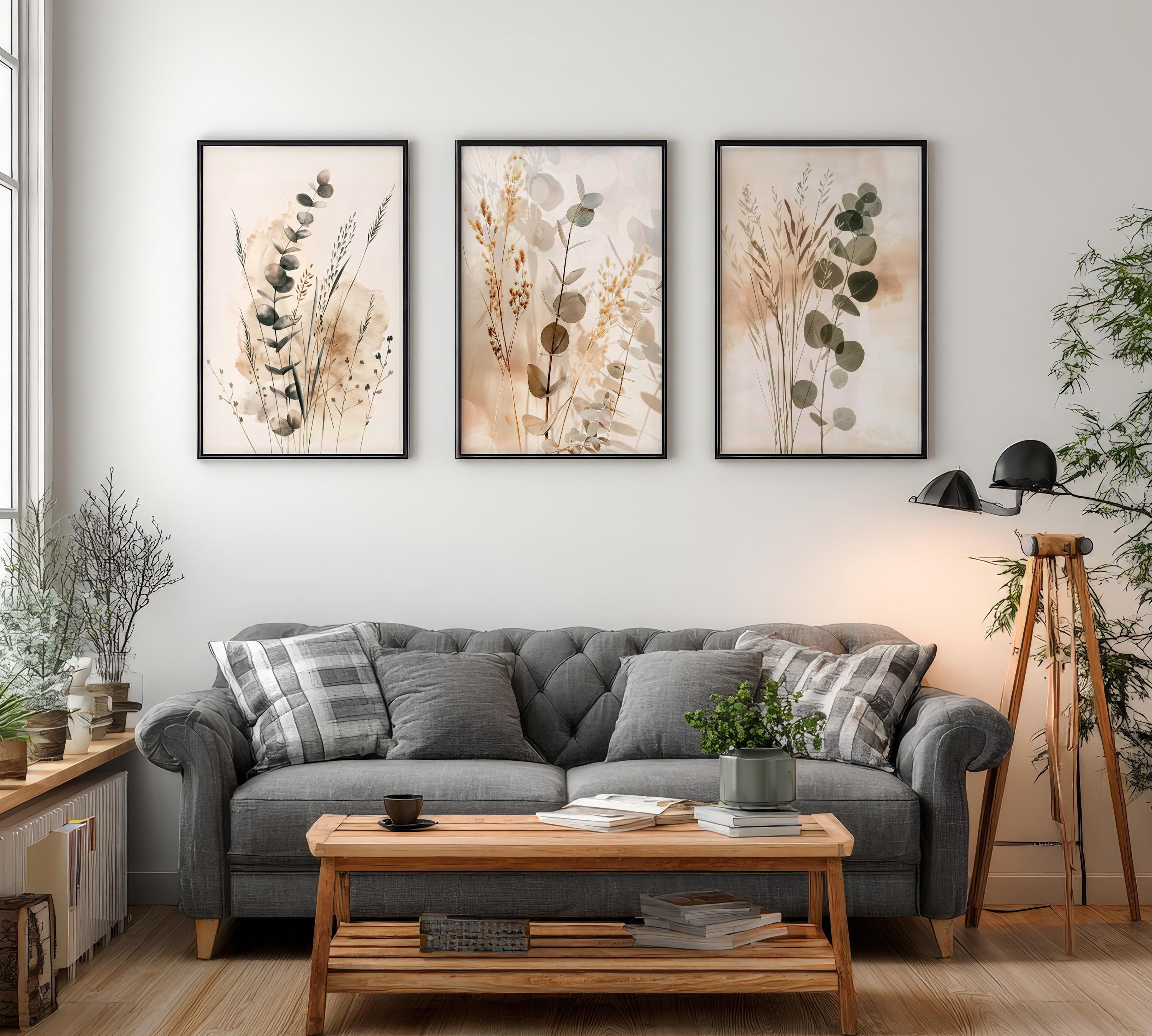 Botanical Wall Art Set of 3 Frame Artwork Neutral Minimalist Prints