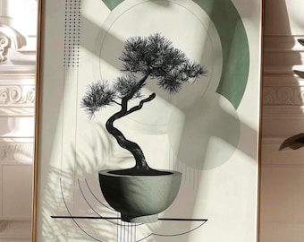 Minimalist Bonsai Wall Art Japanese Wabi Sabi Print Modern Neutral Wall Art Japandi Sage Green Living Room Decor Zen Abstract Art