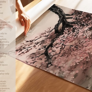 Cherry Blossom Print, Set of 2 Japanese Cherry Tree Wall Art, Modern Pink Home Decor, Cherry Blossom Japanese Art, Diptych Wall Art image 5