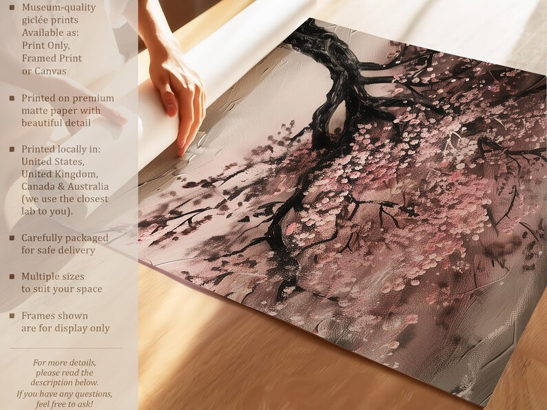 Cherry Blossom Print, Set of 2 Japanese Cherry Tree Wall Art, Modern Pink Home Decor, Cherry Blossom Japanese Art, Diptych Wall Art image 5