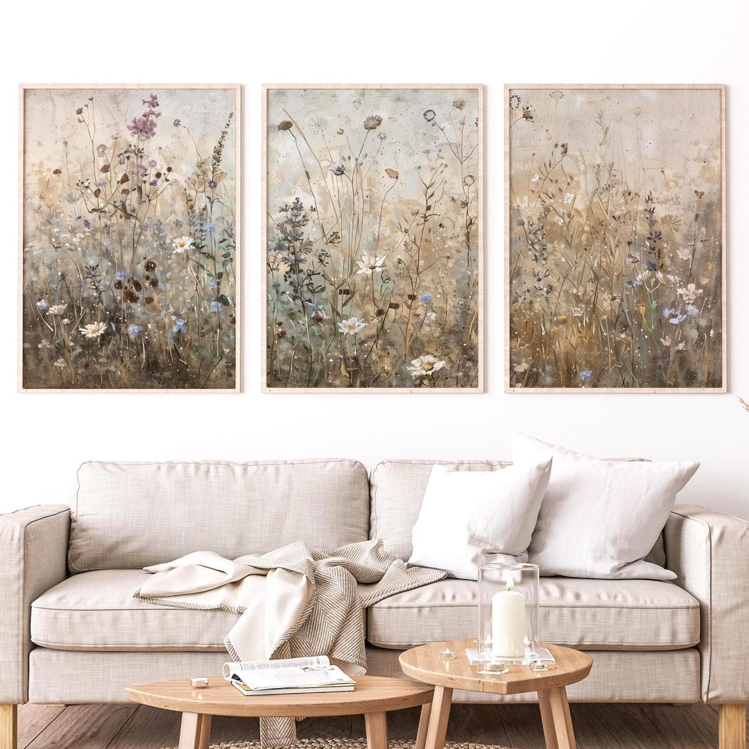 Botanical Wall Art Set of 3 Neutral Minimalist Prints Boho Living Room ...