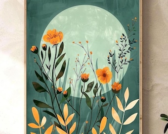 Boho Botanische Wandkunst, Vintage Blumen Poster, Skandinavische Naturkunst, Mid Century Wandkunst Moderner Blumendruck