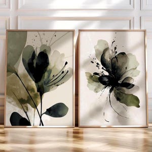 Minimalistisches botanisches Kunstdruck-Set (2er-Set) Abstrakte florale Wandkunst Neutrale Naturdekor-Poster Modernes Blumenposter Abstrakter kunstvoller Blumendruck