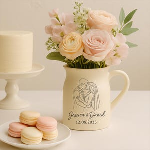 Custom Wedding Illustration Vase with Photo,Personalized Couple Names + Anniversary Date,Line Drawing Ceramic Vase,Wedding/Anniversary Gift