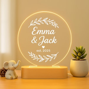 Personalized Couple Name Lamp - Custom Acrylic Engraved Bedroom Lamps - Anniversary Gifts - Newlywed Gifts - Couple Bedside Night Lights