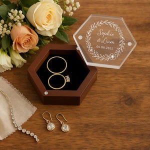 Custom Ring Box-Walnut Jewelry Box-Personalized Wedding Ring Box-Wedding Gifts for Couples-Personalized Engagement Keepsakes-Gifts for Her