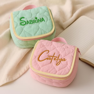 Custom Name Makeup Bag for Bridesmaids | Embroidered Heart Cosmetic Case | Personalized Wedding Gift | Travel Organizer | Gift for Her