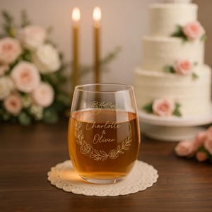 Personalized Wedding Wine Glass / Custom Floral Name Glass Cup / UV Printed Bridal Shower Gift / Bridesmaid Gift / Anniversary Glass