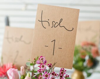 Kraft Hochzeit Tischnummern - Handbeschriftete A6 Tischkarten