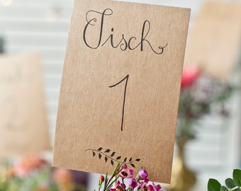 Kraft Paper Hochzeit Tischnummern - Hand beschriftete Tischkarten