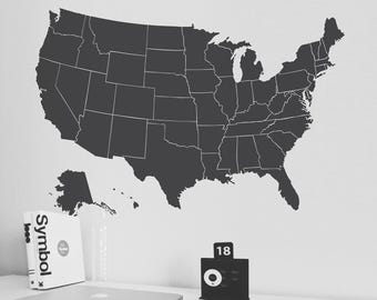 US Map Wall Decal - United States Map Decal - Children Wall Decal - USA Map Decal - Educational Map Stickers . Classroom Decor . LSWD-0150TR