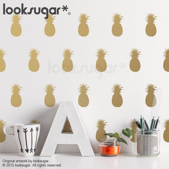 Ananas Wall Decal Goldene Ananas Decal Mit Tapete Oder Wand Etsy
