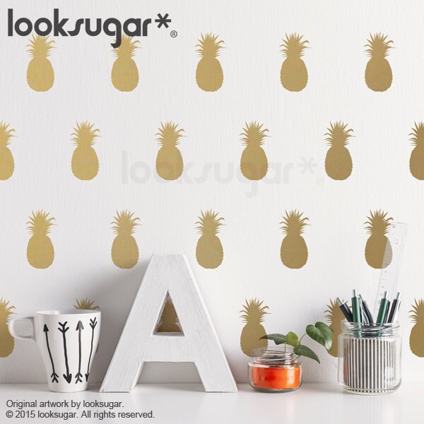 Pineapple Wall Decal . Gold Pineapple Decal With Wallpaper or Etsy