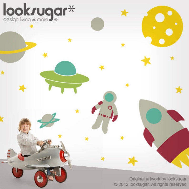 Outer Space Wall Decal Large Wall Decal Rocket Decal Etsy