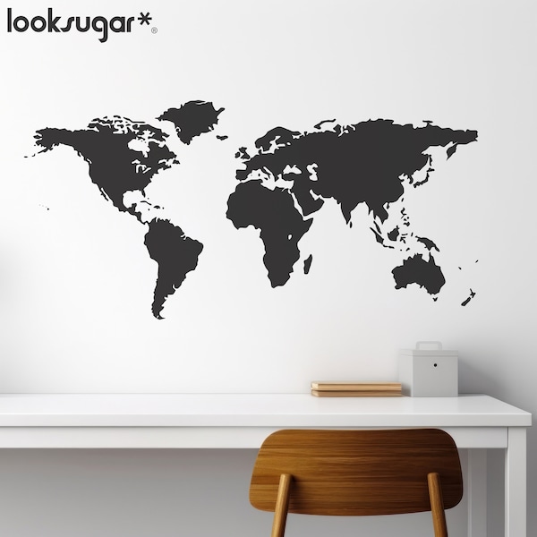 Large World Map Decal . Removable World Map Wall Stickers . Colorful Vinyl Decal for Home, Retail Space, Office & Classroom . 0111 . A