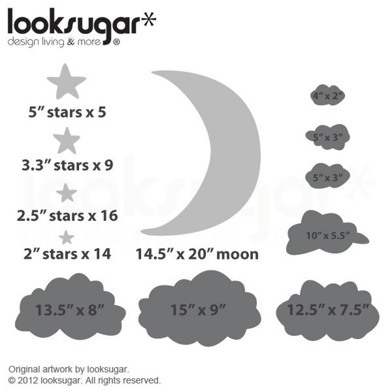 0086 Moon Stars and Clouds Wall Decals Night Sky Children Etsy