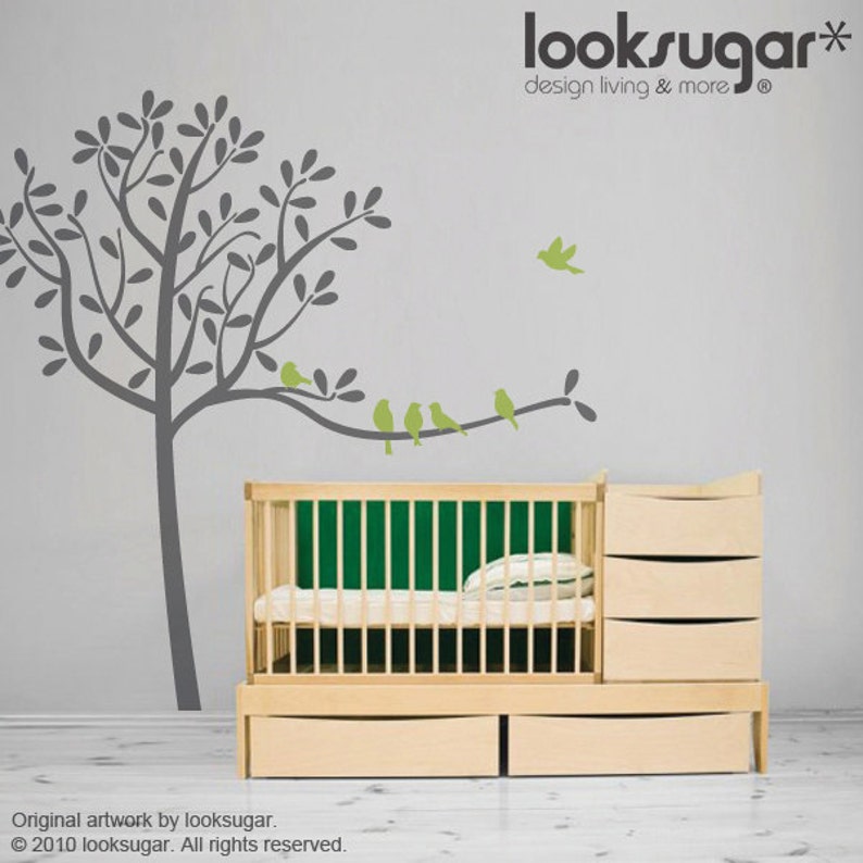 Nursery Wall Decal Bird Tree Wall decal Modern Nursery Vinyl Wall Decal Tree Wall Decal 0049 Tree Decal Children Wall Stickers
