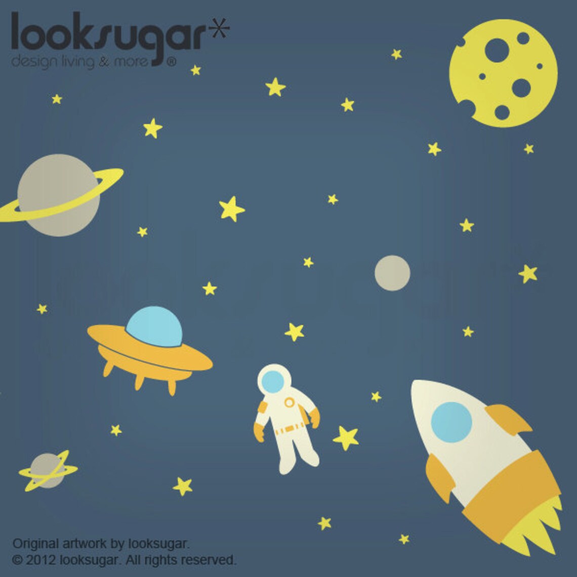 Outer Space Wall Decal Large Wall Decal Rocket Decal Etsy