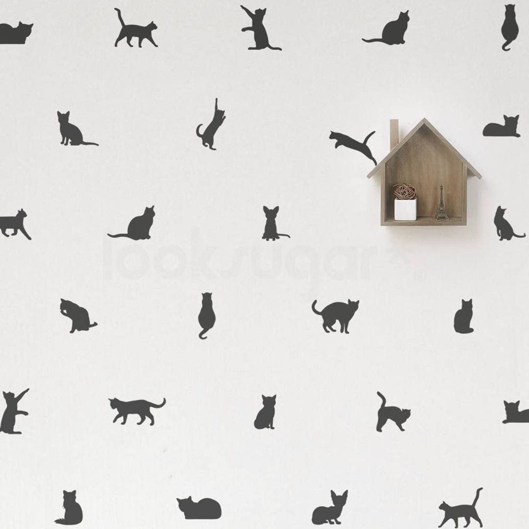 Kitty Cat Pattern Wall Decal . Cat Wall Stickers . Cat Decals . Kitty ...