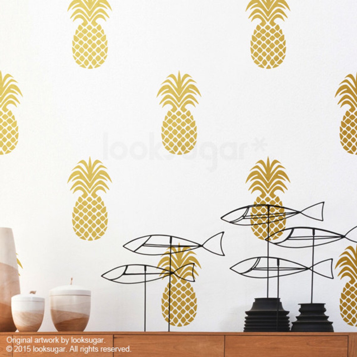Large Pineapple Wall Decal . Gold Pineapple Decal With Etsy