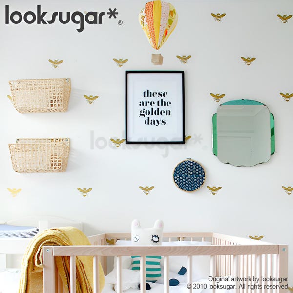 Bee Wall Decal . Honey Bee Wallpaper Effect . Wall Stencil Effect. Removable Wall Pattern Decals for Baby Nursery. Home Décor . WP0124