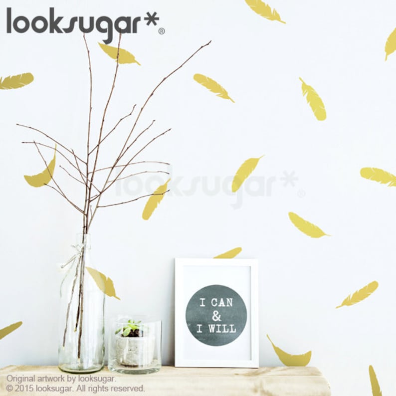 Set of Feather wall decals set stickers wall pattern decals confetti decals Sizes and Quantites available Multiple Colors