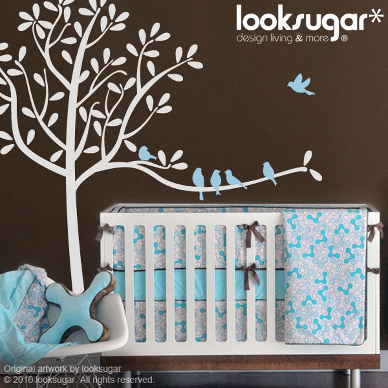 Nursery Wall Decal Bird Tree Wall decal Modern Nursery Vinyl Wall Decal Tree Wall Decal 0049 Tree Decal Children Wall Stickers