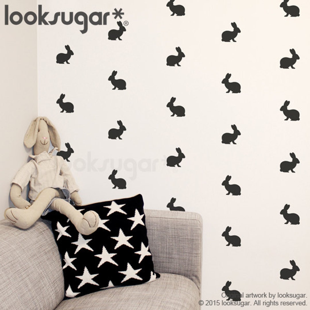 Rabbit Decal With Wallpaper or Wall Stencil Effect . Rabbit - Etsy