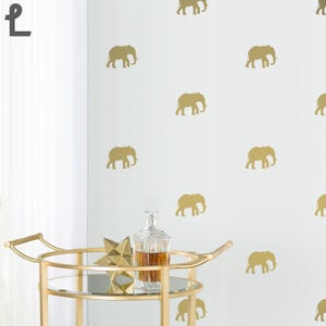 Gold Elephant Wall Decals – Safari Animal Pattern Stickers for Nursery, Bathroom, Bar Cart, Vacation Home – Jungle Theme Wall Art AP0061NF
