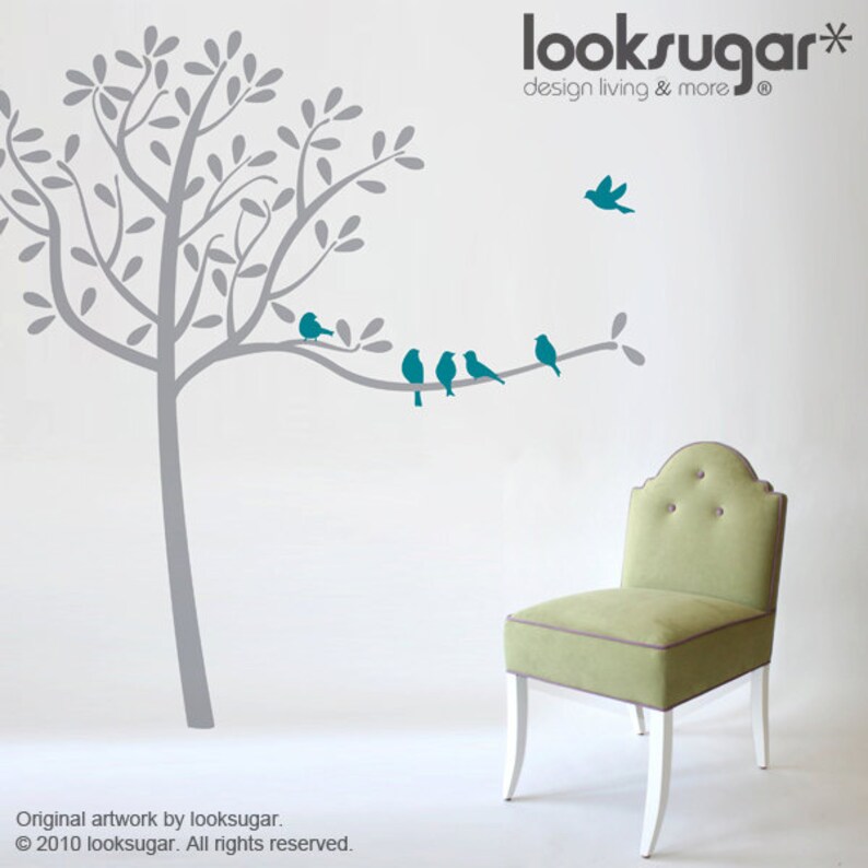 Nursery Wall Decal Bird Tree Wall decal Modern Nursery Vinyl Wall Decal Tree Wall Decal 0049 Tree Decal Children Wall Stickers