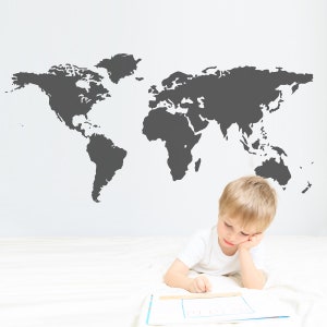 Large World Map Decal . Removable World Map Wall Stickers . Colorful Vinyl Decal for Home, Retail Space, Office & Classroom . 0111 . A image 4