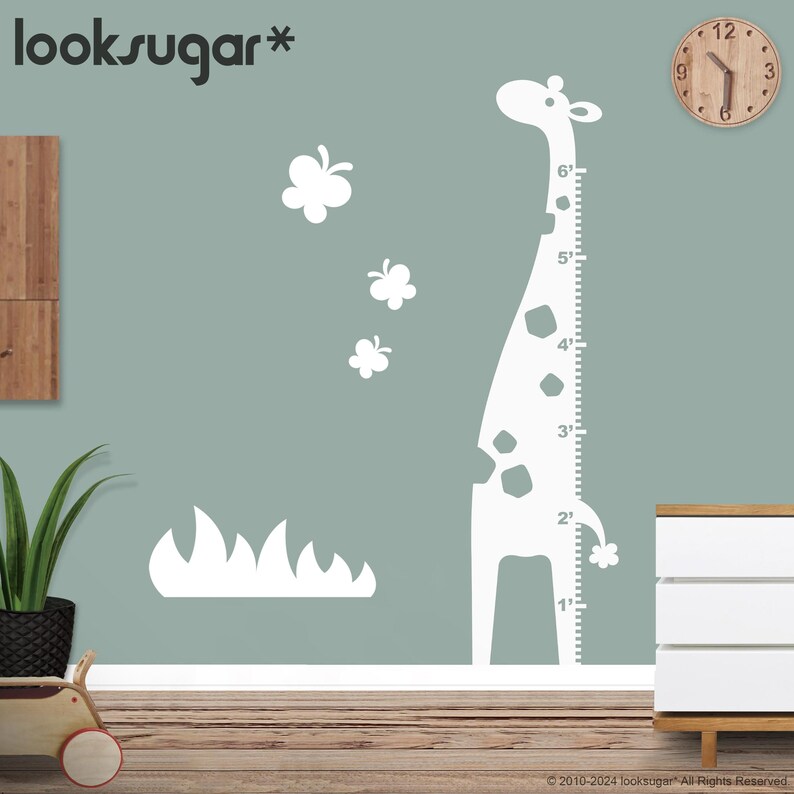 Giraffe Growth Chart Wall Stickers - Baby Nursery Wall Decals - Metric ...