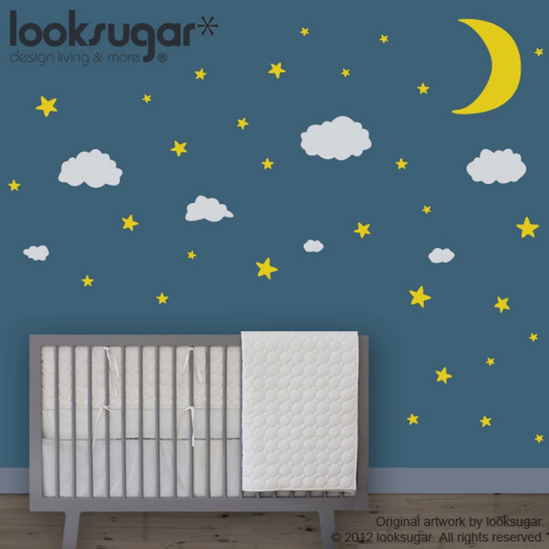 baby nursery wall decals moon stars clouds children wall | etsy