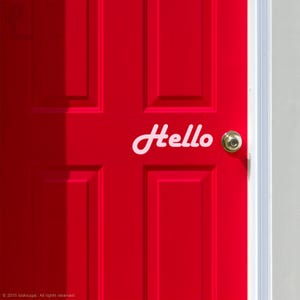 Hello Door Decal . Airbnb Greeting Door Decal . Custom Door Sign Decal . Hello Vinyl Wall Decal . Retail Welcome Decal . LSWD- 0148 / 0149