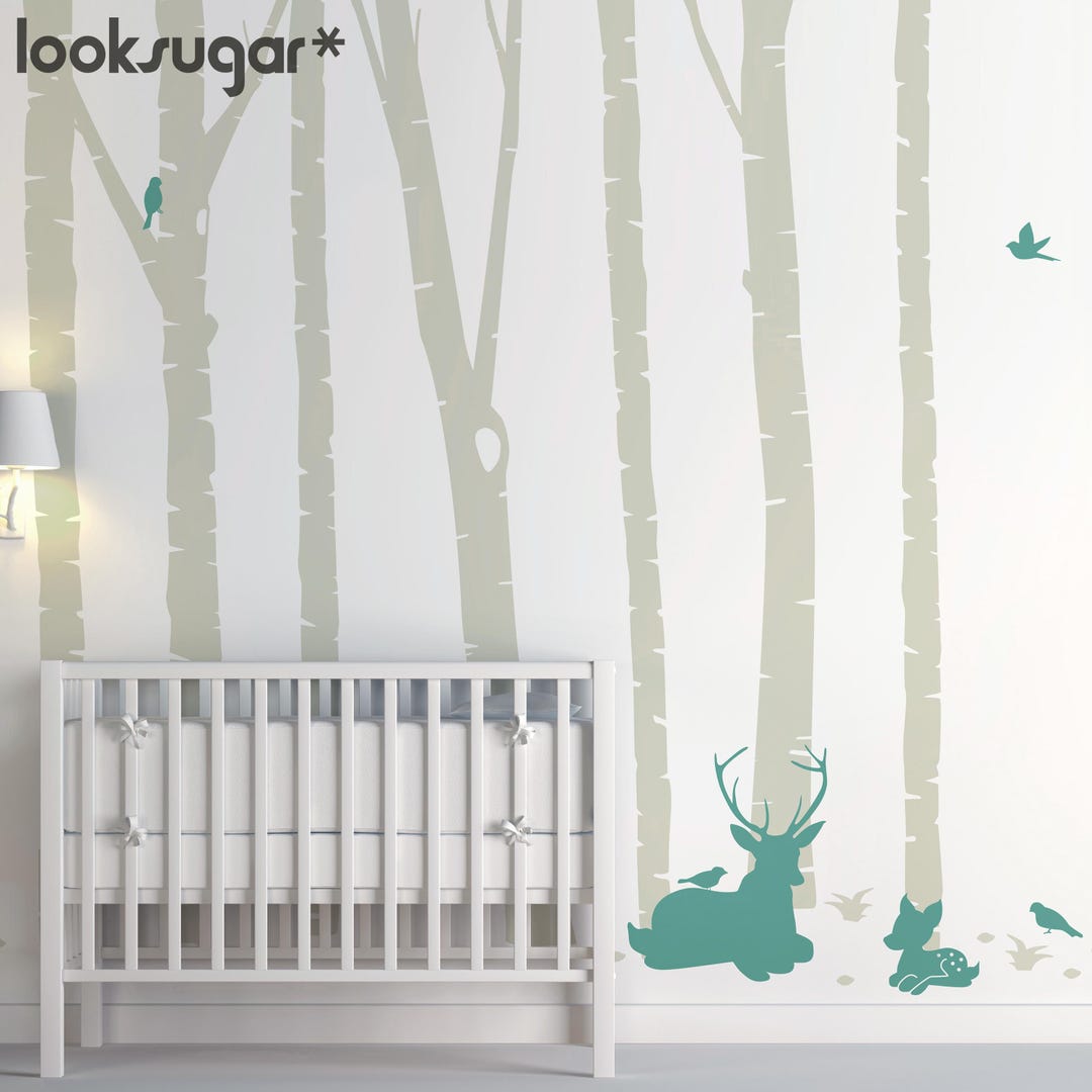 Birch Tree Forest Wall Decals With Deer – Woodland Nursery Wall ...