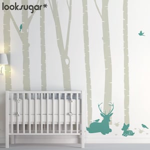 Birch Tree Forest Wall Decals with Deer – Woodland Nursery Wall Stickers for Baby Room, Kids Bedroom, Playroom or Nature-Themed Spaces -0153