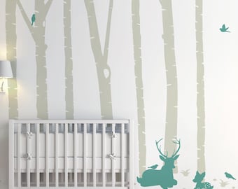 Birch Tree Forest Wall Decals with Deer – Woodland Nursery Wall Stickers for Baby Room, Kids Bedroom, Playroom or Nature-Themed Spaces -0153