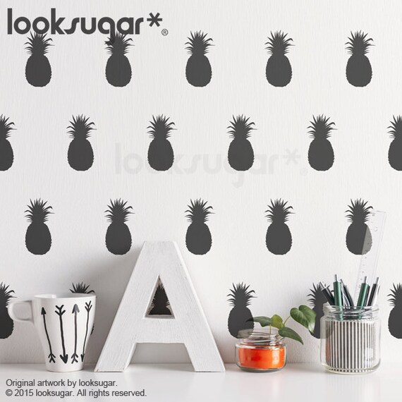 Ananas Wall Decal Goldene Ananas Decal Mit Tapete Oder Wand Etsy
