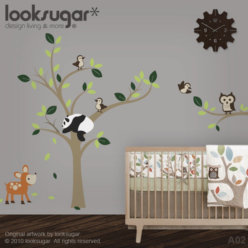 Bird Tree Wall Decal Owl Tree Wall Sticker for Baby Nursery Etsy
