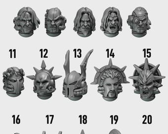 Hoofden Warhammer 40K | Crimson Lords - Blood Angels | 3D-geprinte onderdelen voor 16K | Compatibel met Primaris | Aangepaste conversieonderdelen
