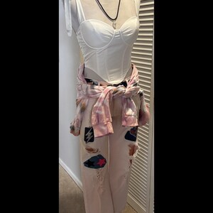 Custom Patched Pink Jeans Outfit Bustier Top Tie Dye Hoodie Necklace Current Elliott YFB Creative Style NWT