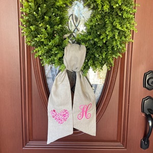 Valentine Linen Fabric Wreath Sash With Heart and Initial