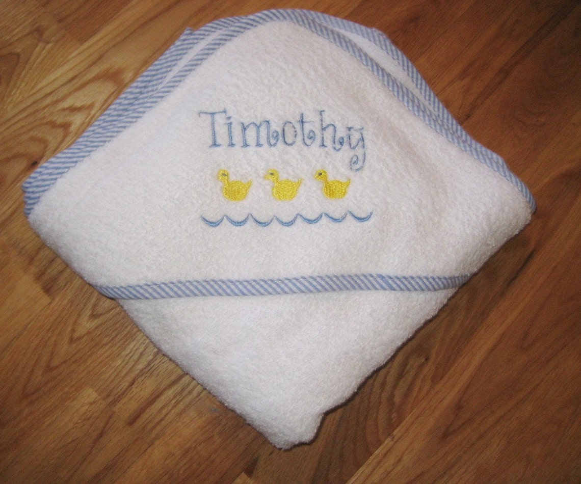 Gingham Trimmed Embroidered Hooded Towel Etsy