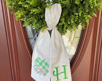 Embroidered St. Patrick's Day Wreath Sash With Initial