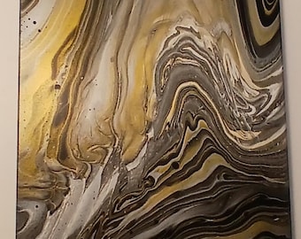 Seta d'ebano dorata. Questo pezzo di classe aggiunge una profondità notevole all'ambiente. Arte acrilica fluida.