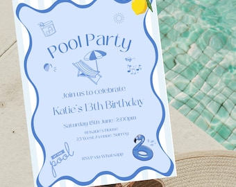 Pool Party Invitation Template: Editable Summer Birthday Invite (Digital Download)