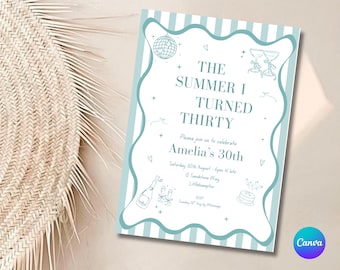 Invitación "Verano Cumplí Treinta" - Fiesta de 30 Cumpleaños, temática de playa (Descarga digital)