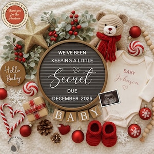 Christmas Pregnancy Announcement Digital Template – Gender Neutral Holiday Baby Reveal for Social Media – Editable Canva Download